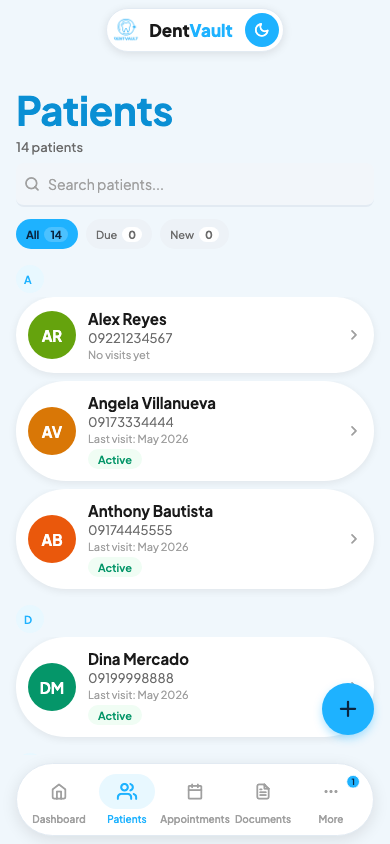 DentVault Go app screen on phone
